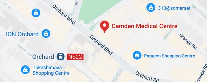 Map showing Camden Medical Centre near Orchard MRT station